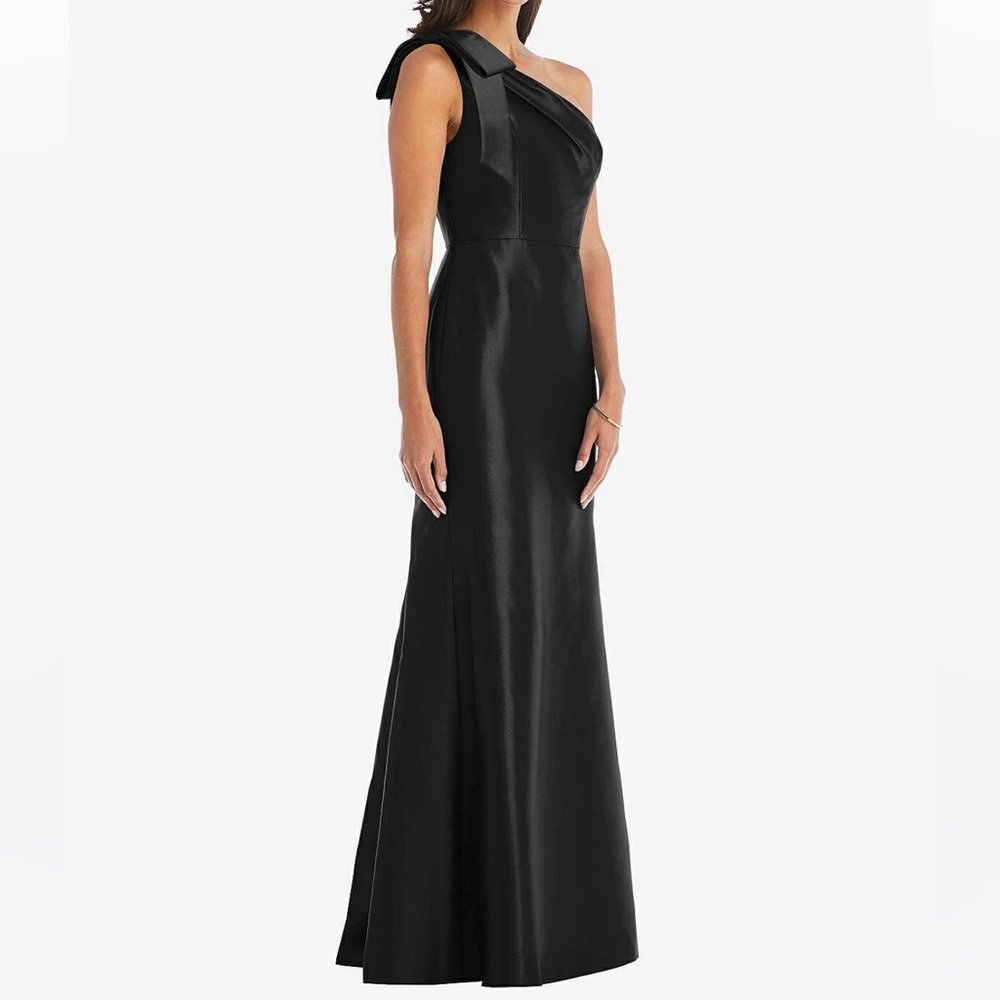 Dessy Group One Shoulder Satin Twill Black Dress SIZE 4 - R